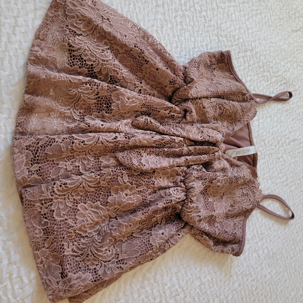 Haute Fox Mauve Lacy Spaghetti Strap Top SZ Xl - Picture 4 of 6
